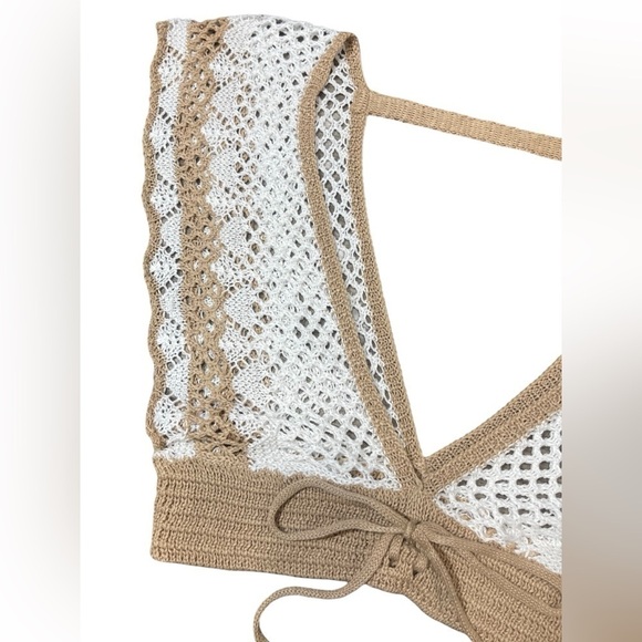 Womens Crochet Sleeveless Crop Top
White & Tan Khaki Size Small Beach Cover up - Picture 9 of 16